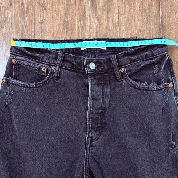 Abercrombie & Fitch The Dad High Rise Straight Leg Jeans Black Torn Ripped Knee - Picture 4 of 12